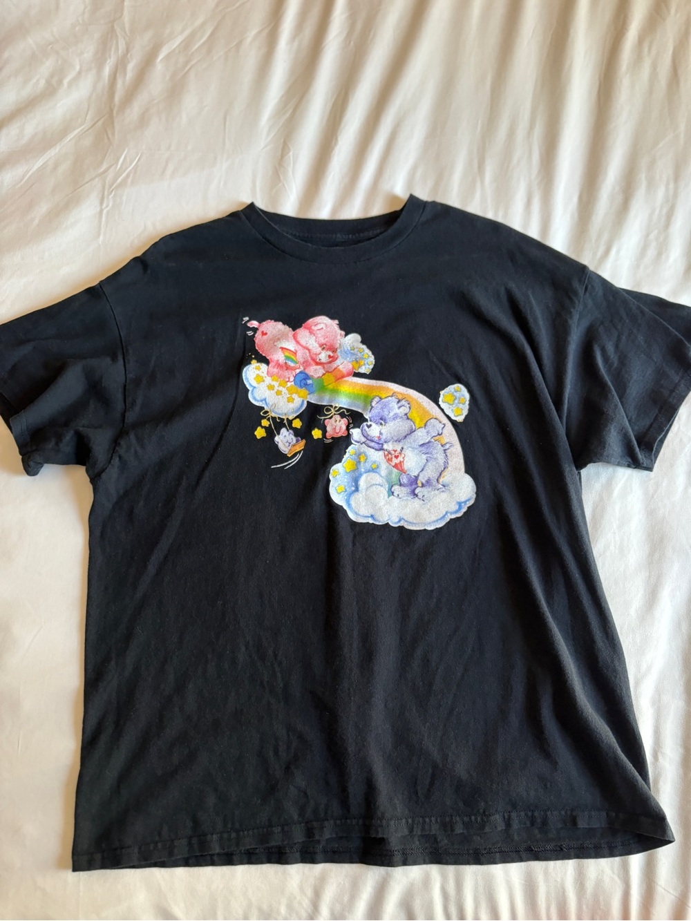 Care Bears Black Rainbow Graphic Tee Nostalgic 90s Kawaii